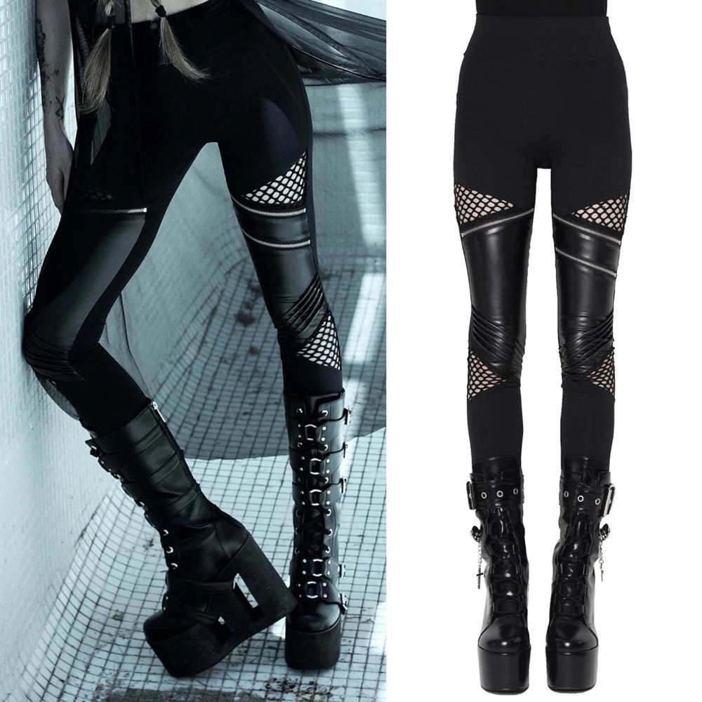 NWOT Killstar Neo Noir black fishnet and zipper detail leggings